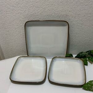 3 SANGO VISIONS EGGPLANT 4993 STONEWARE 10” SQUARE 1 DINNER PLATE 2 SALAD 7.5”G3